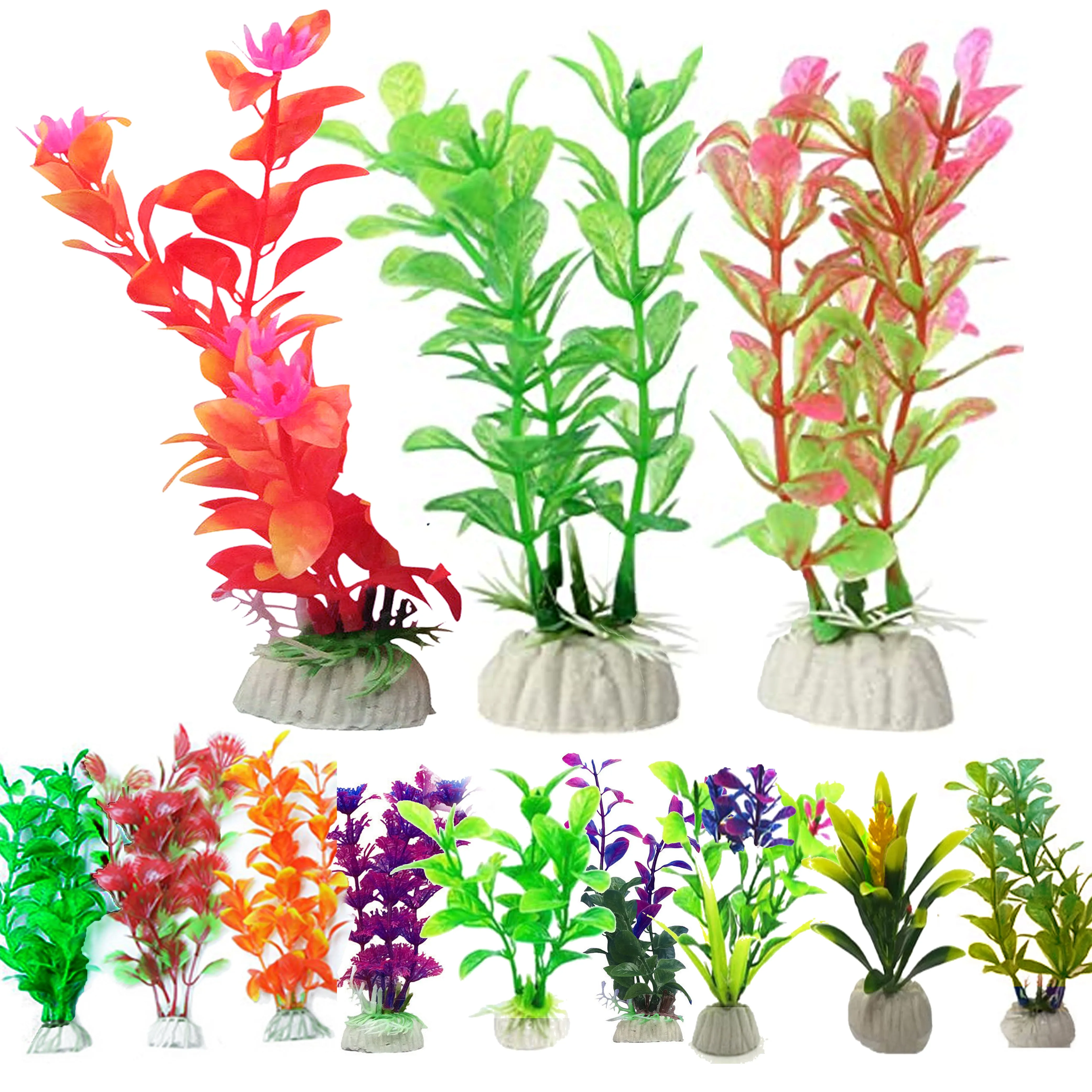 12 Pc Fish Tank Decoration Aquarium Plants Plastic Artificial Grass Terrarium 4"