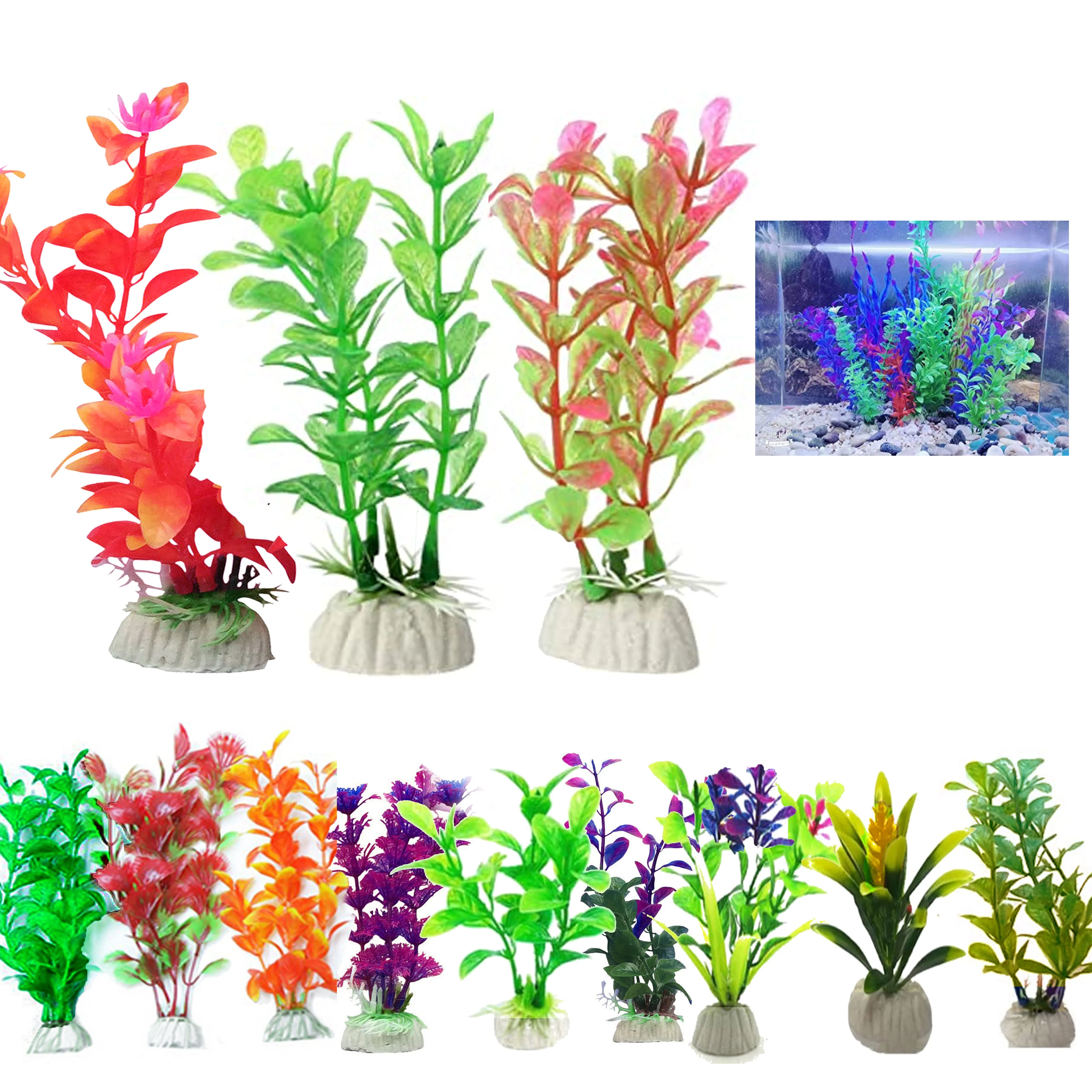 12 Pc Fish Tank Decoration Aquarium Plants Plastic Artificial Grass Terrarium 4"
