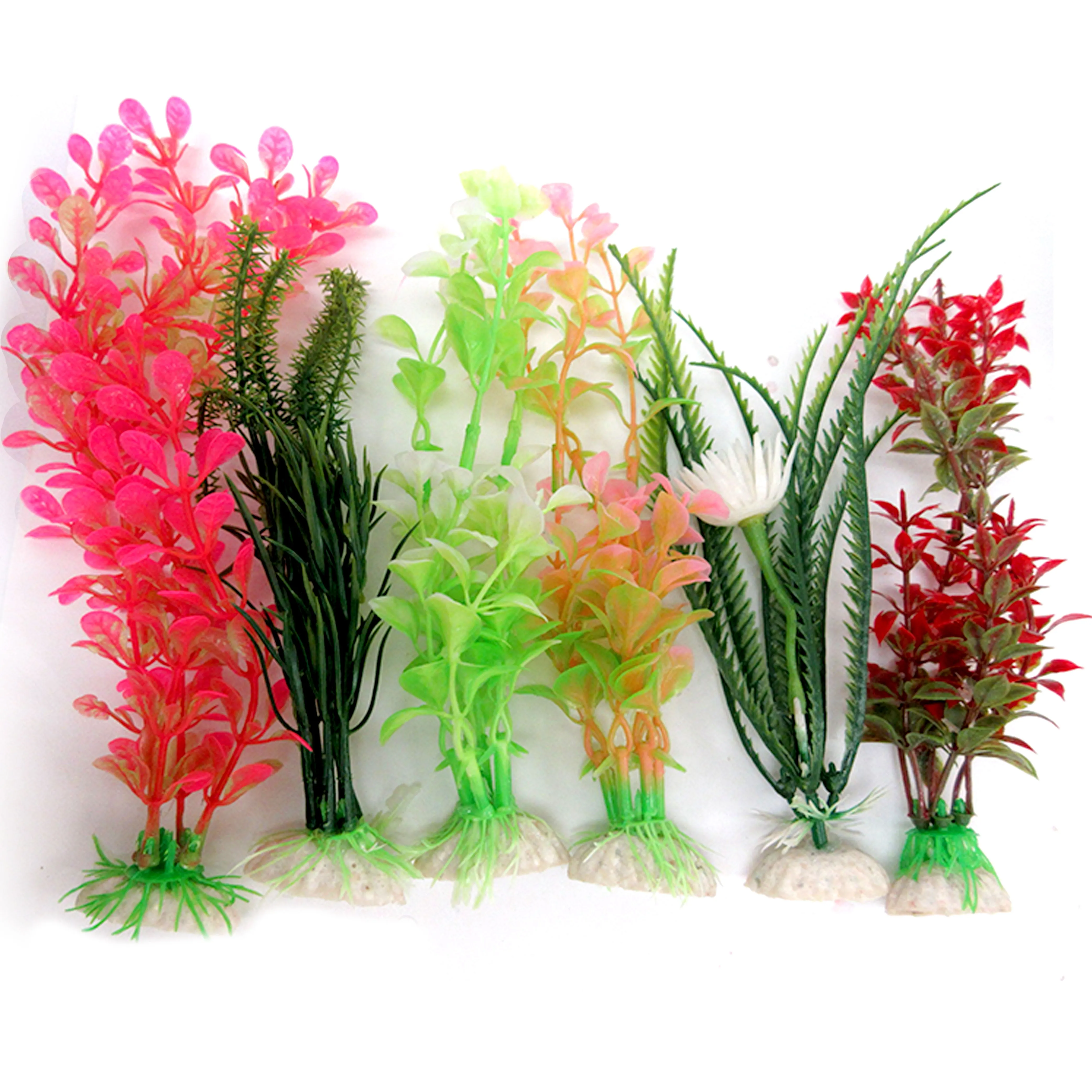12 Pc Ornament Aquarium Decoration Plastic Water Grass Fake Plants Fish Tank 6"