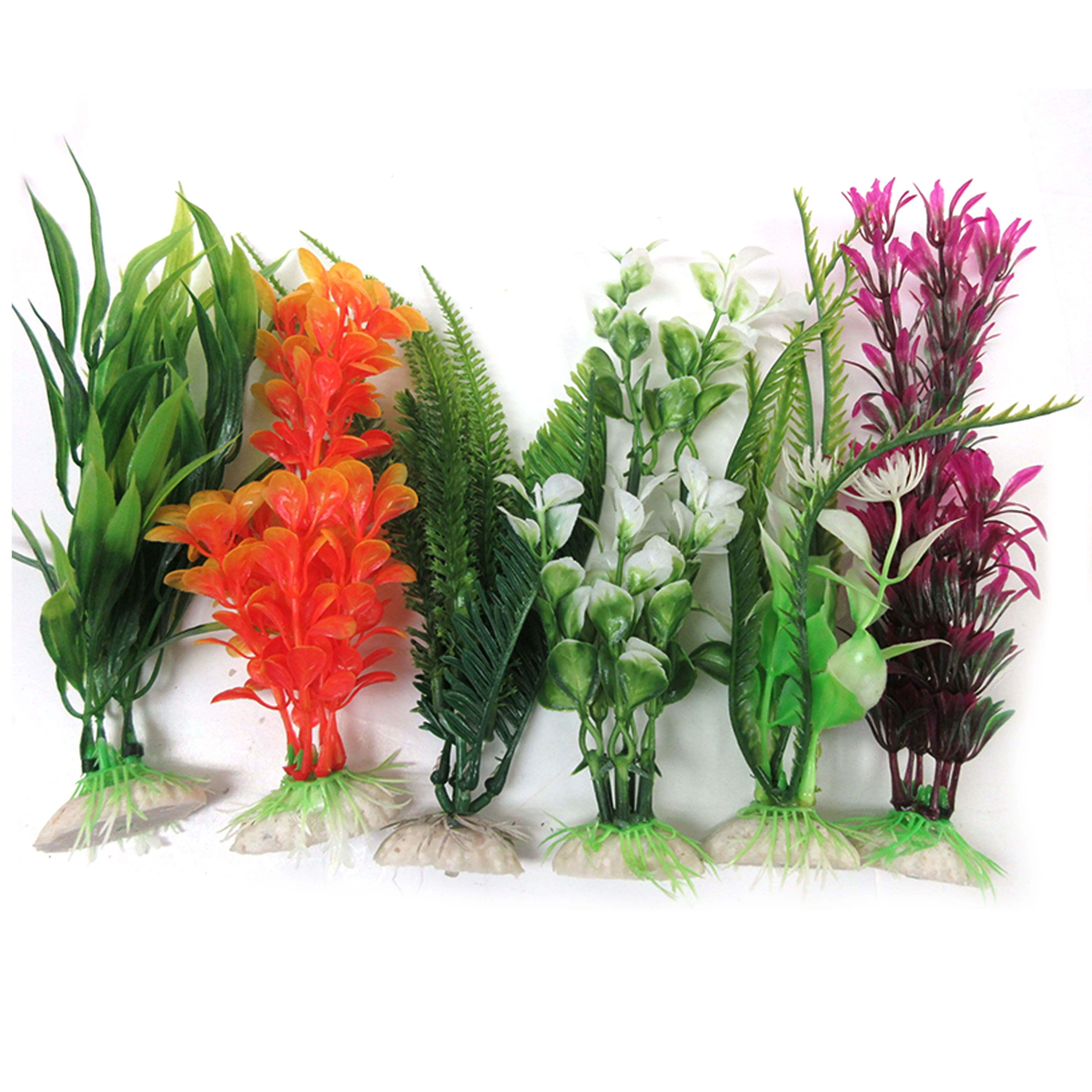 12 Pc Ornament Aquarium Decoration Plastic Water Grass Fake Plants Fish Tank 6"