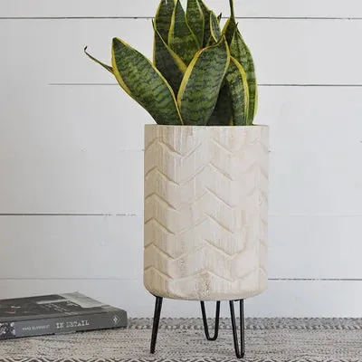 14.5" Chevron Planter w/ Tin Feet