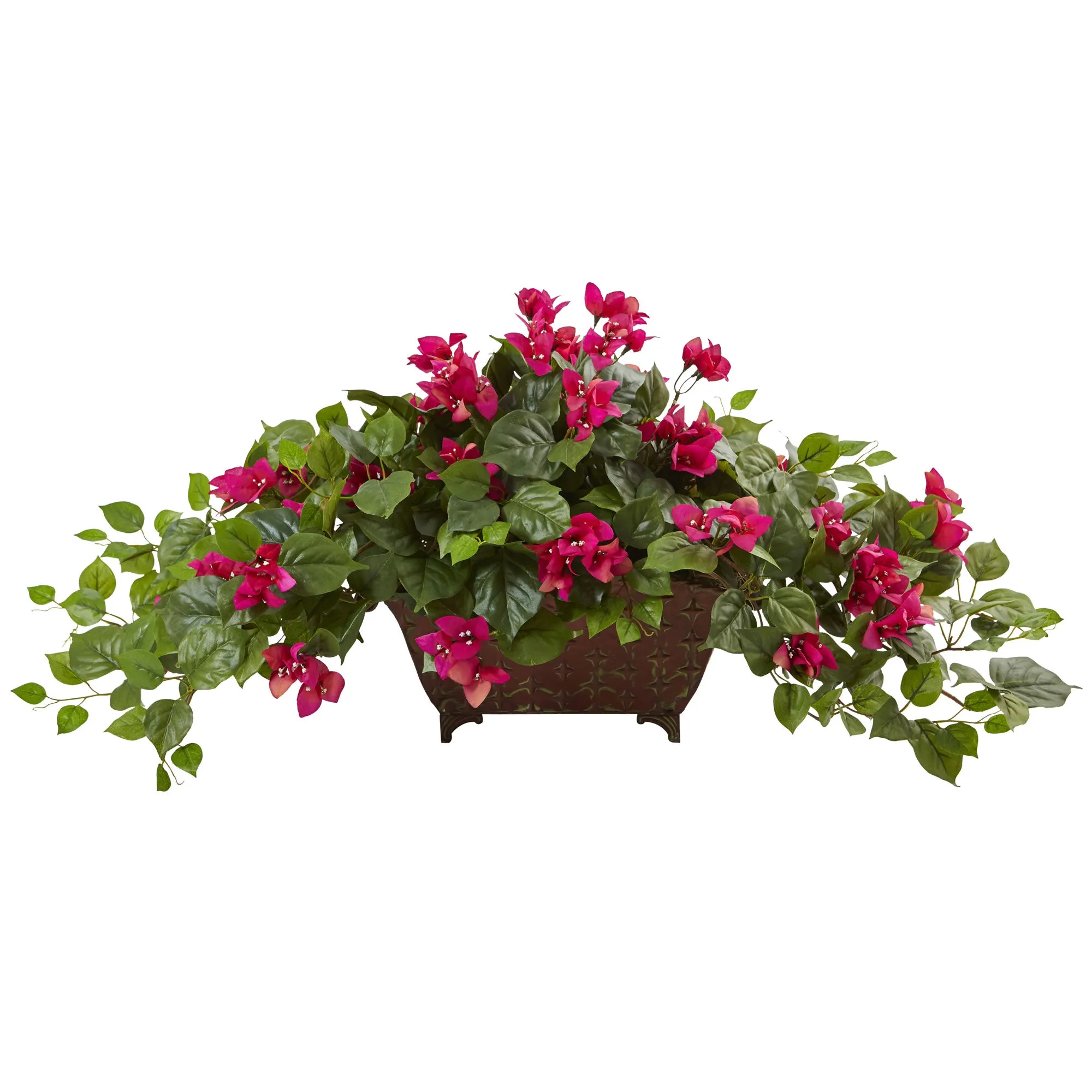 17" Artificial Bougainvillea in Metal Planter - Low Maintenance, Life-Like & Vibrant Silk Plants For Busy People.