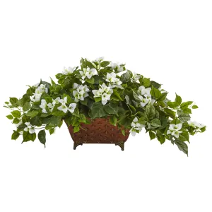 17" Artificial Bougainvillea in Metal Planter - Low Maintenance, Life-Like & Vibrant Silk Plants For Busy People.