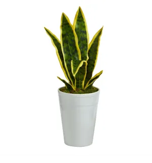 18" Artificial Sansevieria Plant in White Planter - Low Maintenance, Life-Like & Vibrant Silk Plants For Busy People.