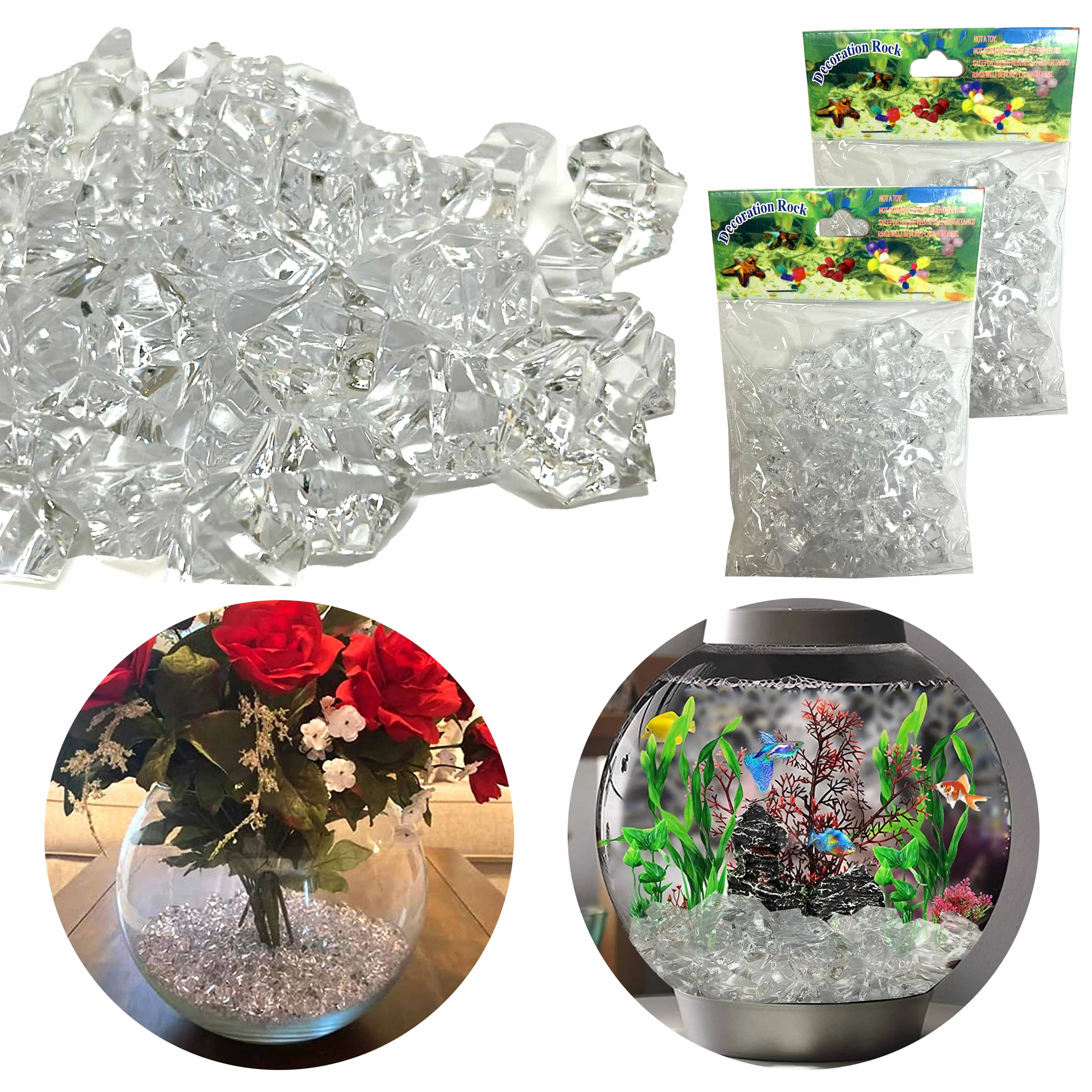 2 Bags Aquarium Decorative Rocks Plastic Ice Crystal Fish Tank Decorations 0.4lb