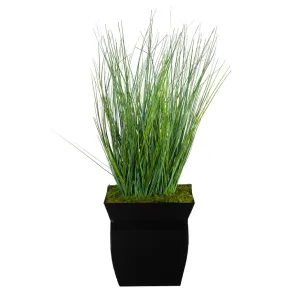 21" Artificial Onion Grass Plant in Black Metal Planter - Low Maintenance, Life-Like & Vibrant Silk Plants For Busy People.