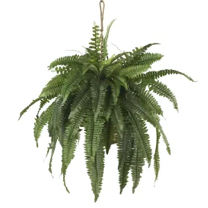 22" Artificial Large Boston Fern Hanging Basket - Low Maintenance, Life-Like & Vibrant Silk Plants For Busy People.