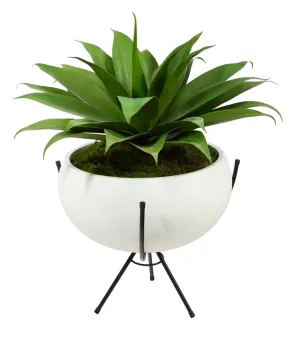 30" Artificial Agave Succulent Plant in White Planter with Metal Stand - Low Maintenance, Life-Like & Vibrant Silk Plants For Busy People.
