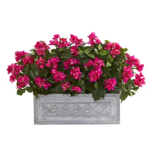 30" Artificial Bougainvillea Plant in Stone Planter - Low Maintenance, Life-Like & Vibrant Silk Plants For Busy People.