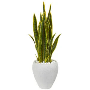 33" Artificial Sansevieria Plant in White Planter - Low Maintenance, Life-Like & Vibrant Silk Plants For Busy People.
