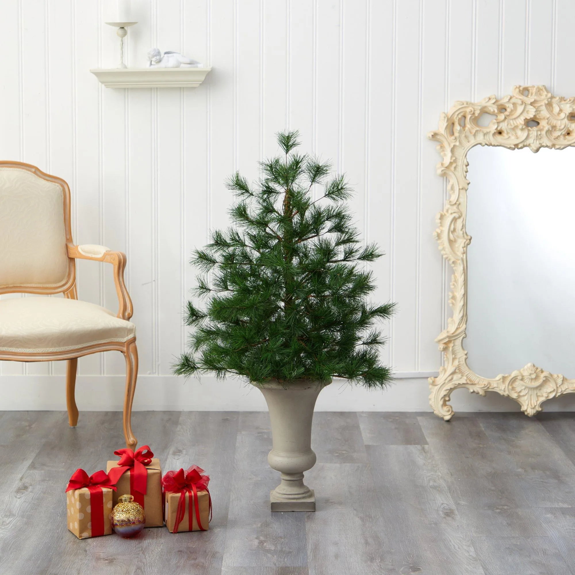 3.5’ Yukon Mixed Pine Artificial Christmas Tree with 213 Bendable Branches in Sand Colored Urn