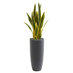 36" Sansevieria Artificial Plant in Grey Bullet Planter - Low Maintenance, Life-Like & Vibrant Silk Plants For Busy People.
