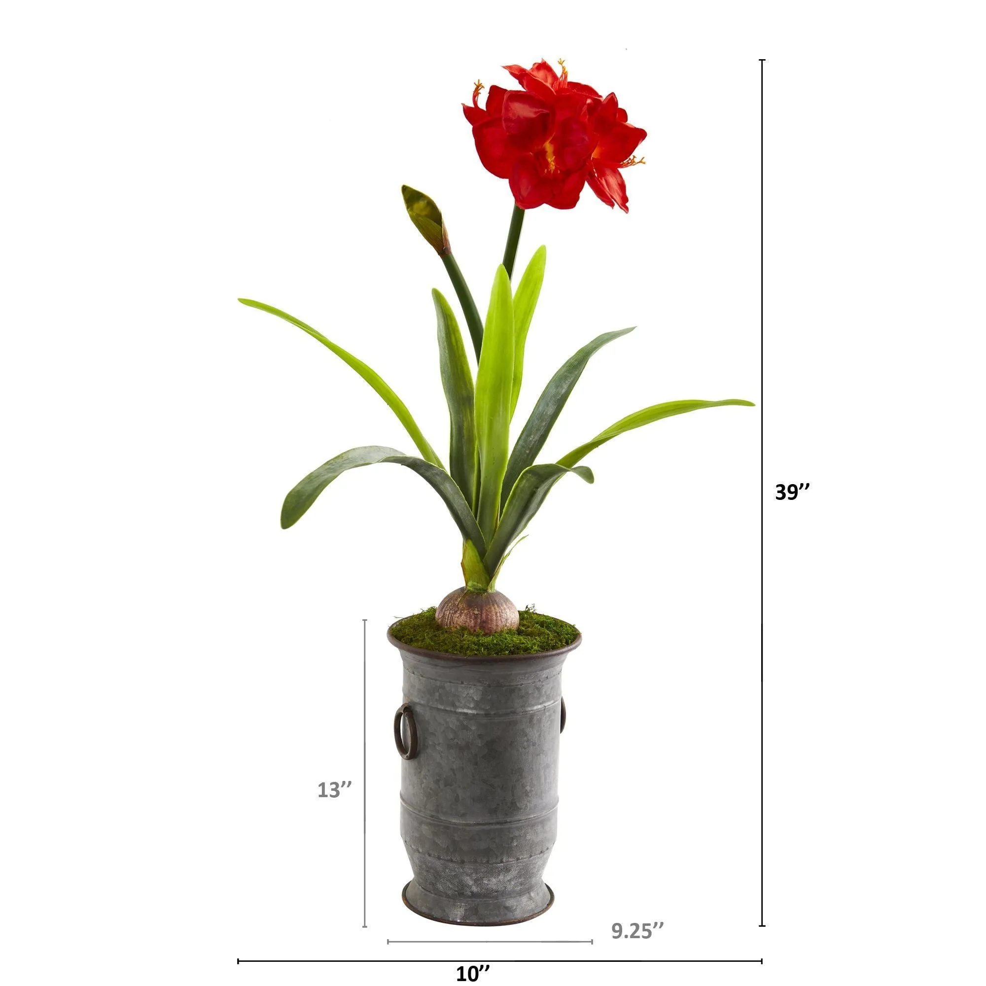 39” Amaryllis Artificial Plant in Vintage Metal Planter