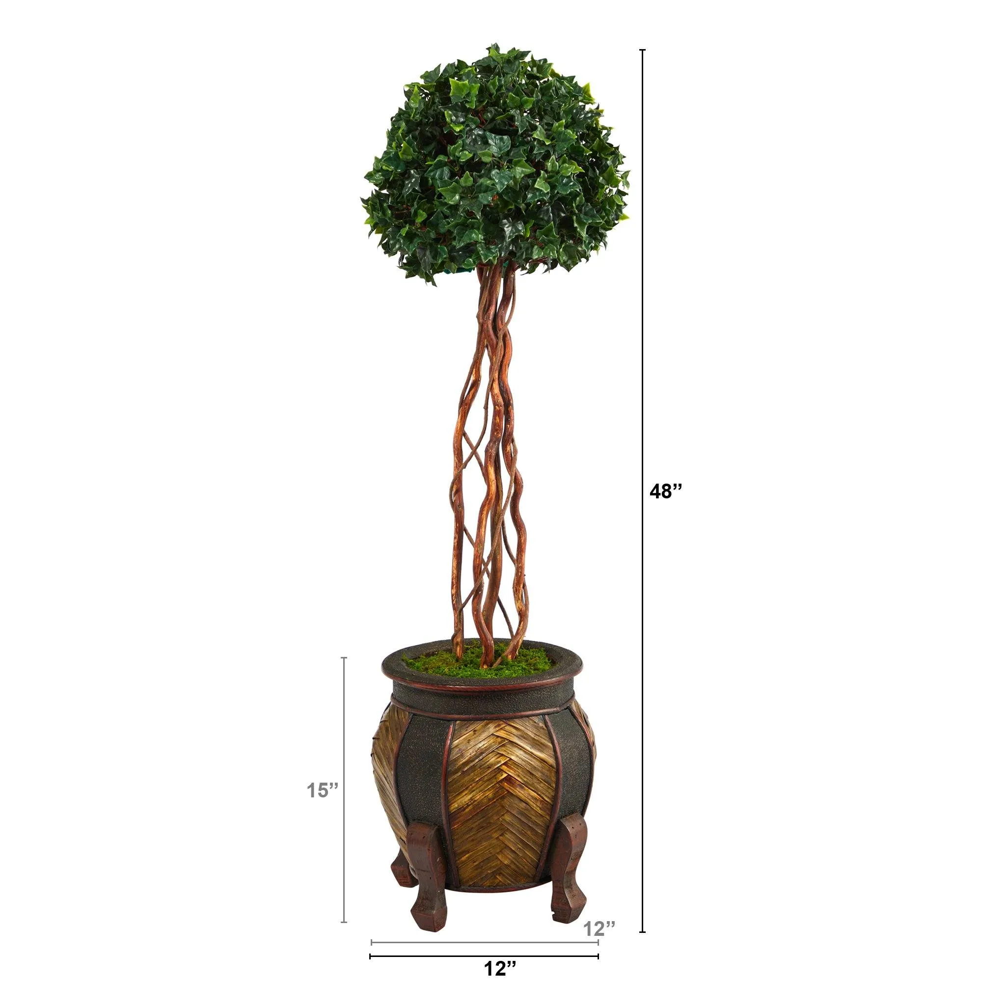 4’ English Ivy Topiary Single Ball Artificial Tree in Decorative Planter  (Indoor/Outdoor)