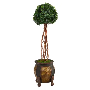 4’ English Ivy Topiary Single Ball Artificial Tree in Decorative Planter  (Indoor/Outdoor)
