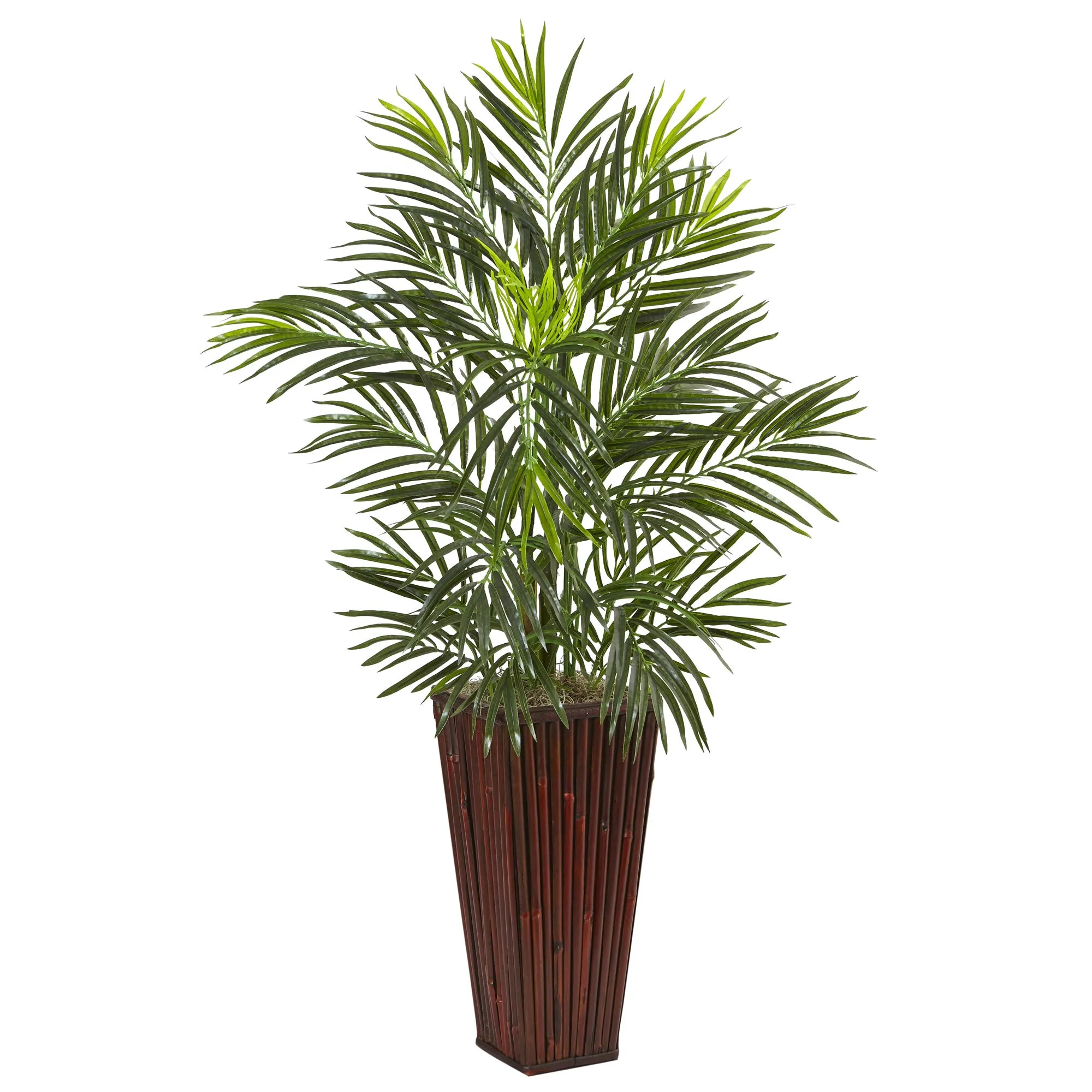 41" Artificial Areca Palm in Bamboo Planter - Low Maintenance, Life-Like & Vibrant Silk Plants For Busy People.