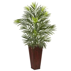 41" Artificial Areca Palm in Bamboo Planter - Low Maintenance, Life-Like & Vibrant Silk Plants For Busy People.