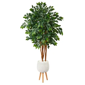 4.5’ Sakaki Artificial Tree in White Planter with Stand