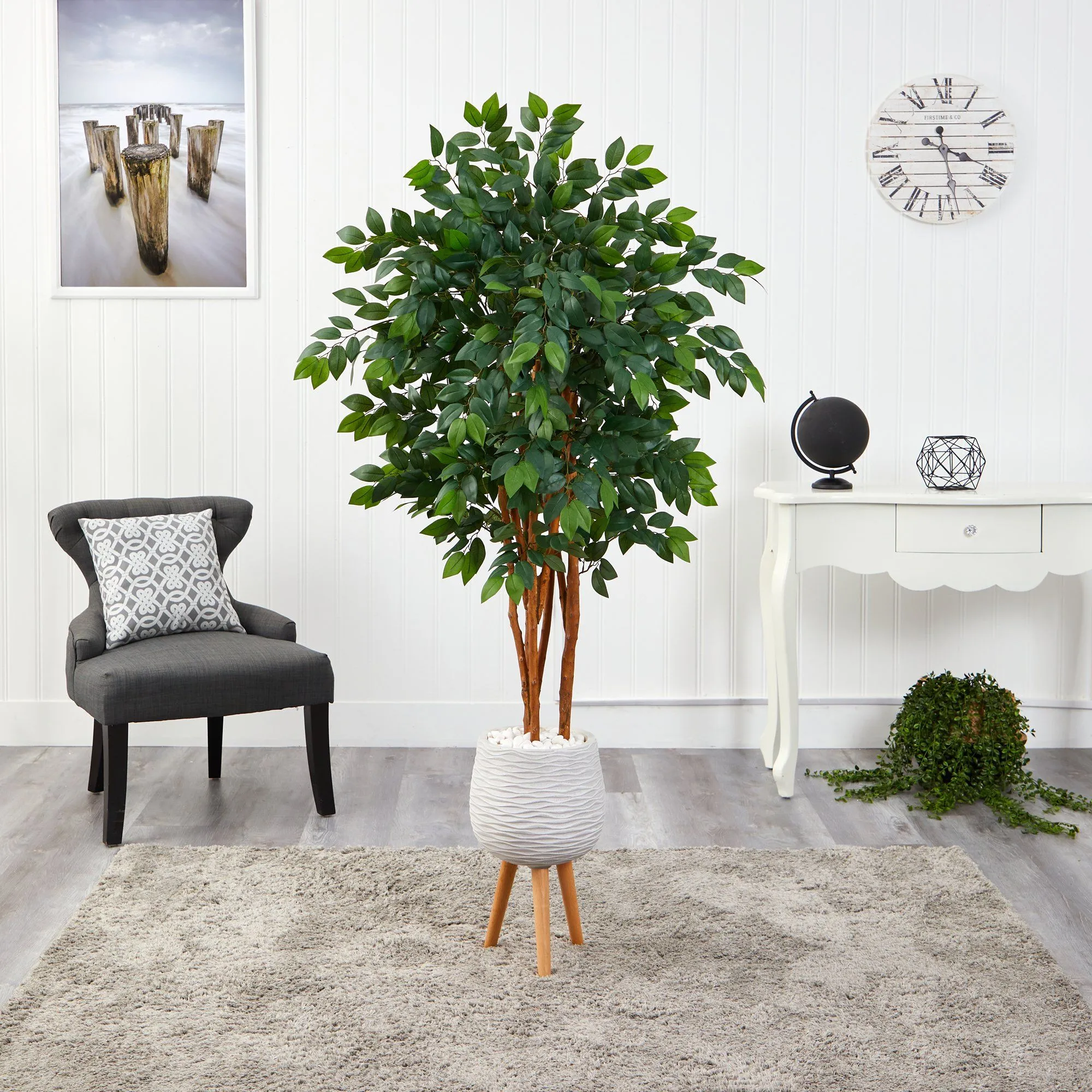 4.5’ Sakaki Artificial Tree in White Planter with Stand