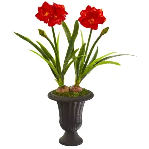 49” Double Amaryllis Artificial Plant in Charcoal Urn