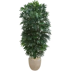 5' Double Bamboo Palm Artificial Plant in Sandstone Planter - Low Maintenance, Life-Like & Vibrant Silk Plants For Busy People.