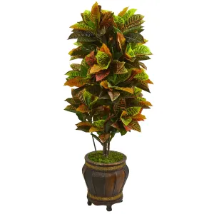 5.5' Artificial Croton Plant in Decorative Planter (Real Touch) - Low Maintenance, Life-Like & Vibrant Silk Plants For Busy People.