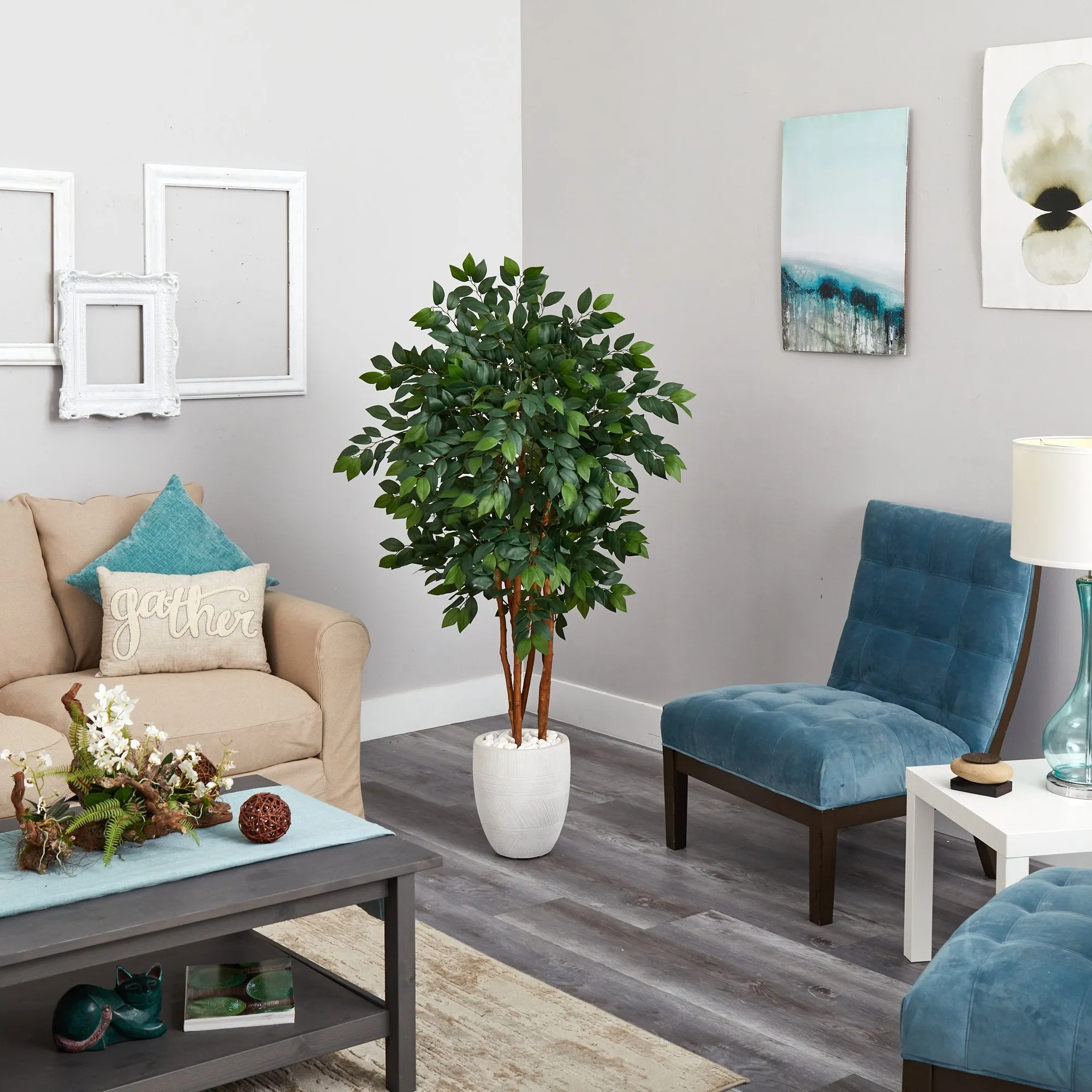 57” Sakaki Artificial Tree in White Planter