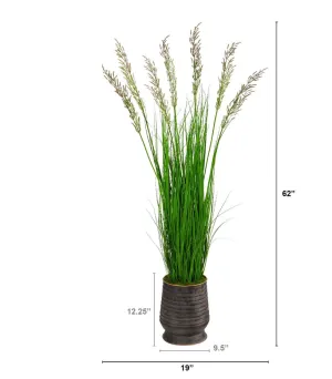 62" Artificial Wheat Grass Plant in Ribbed Metal Planter - Low Maintenance, Life-Like & Vibrant Silk Plants For Busy People.