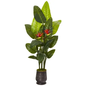 76" Bird of Paradise Artificial Plant in Ribbed Metal Planter (Real Touch) - Low Maintenance, Life-Like & Vibrant Silk Plants For Busy People.