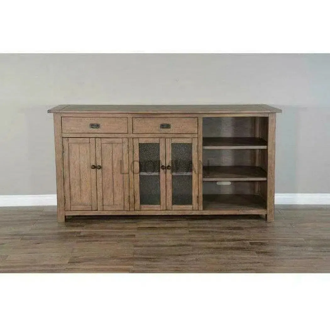80x80" Large Buffet With Hatch Wine Rack Glass Shelves LED Light