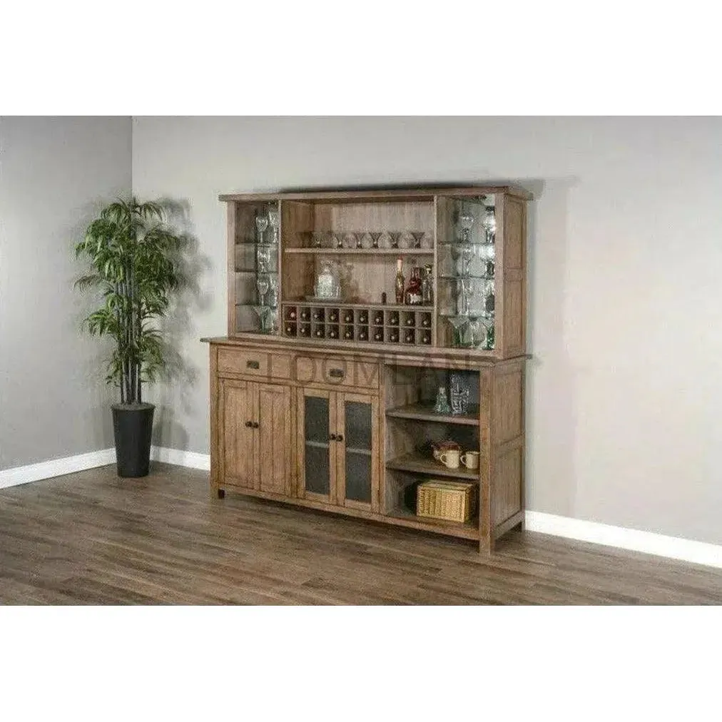 80x80" Large Buffet With Hatch Wine Rack Glass Shelves LED Light