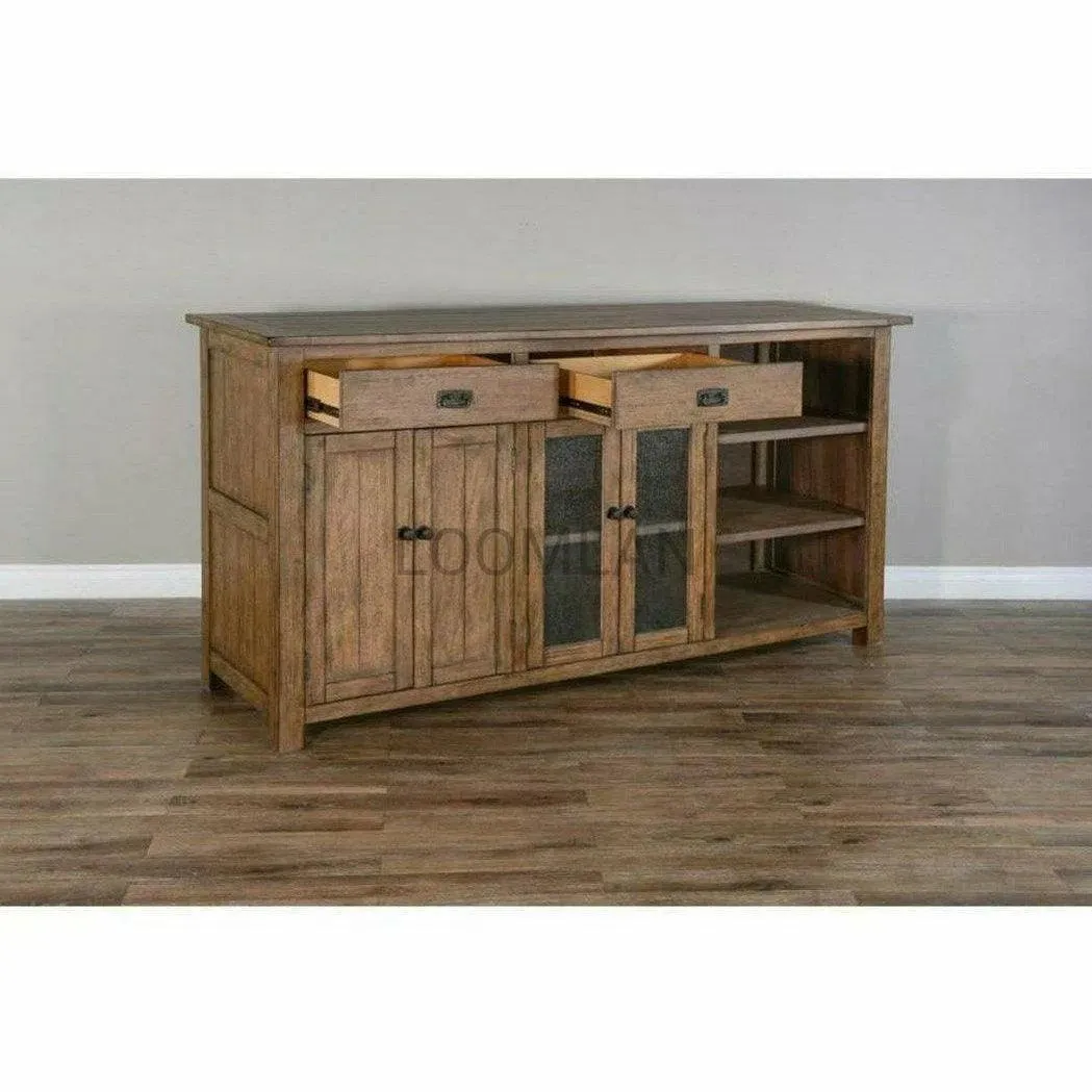 80x80" Large Buffet With Hatch Wine Rack Glass Shelves LED Light