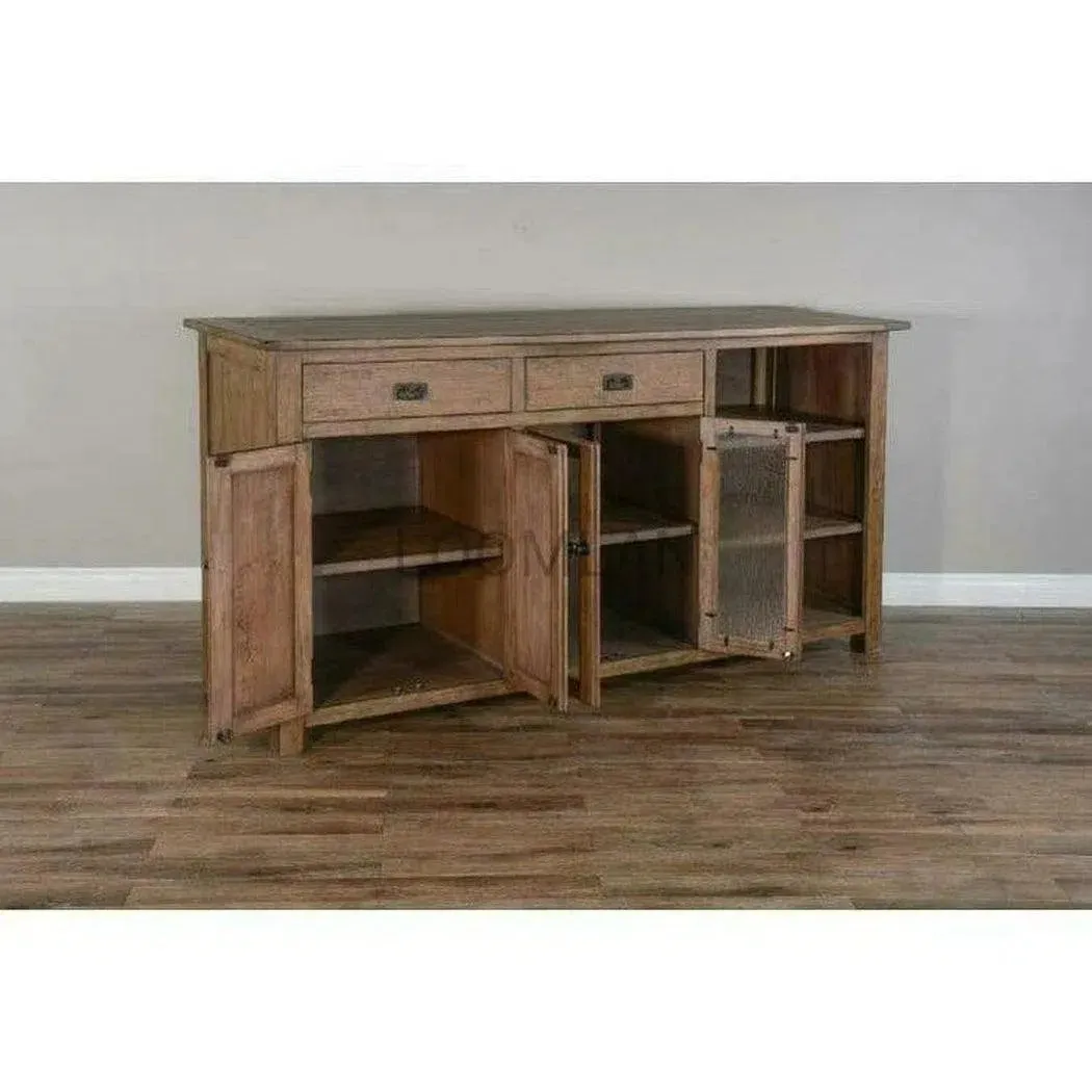80x80" Large Buffet With Hatch Wine Rack Glass Shelves LED Light