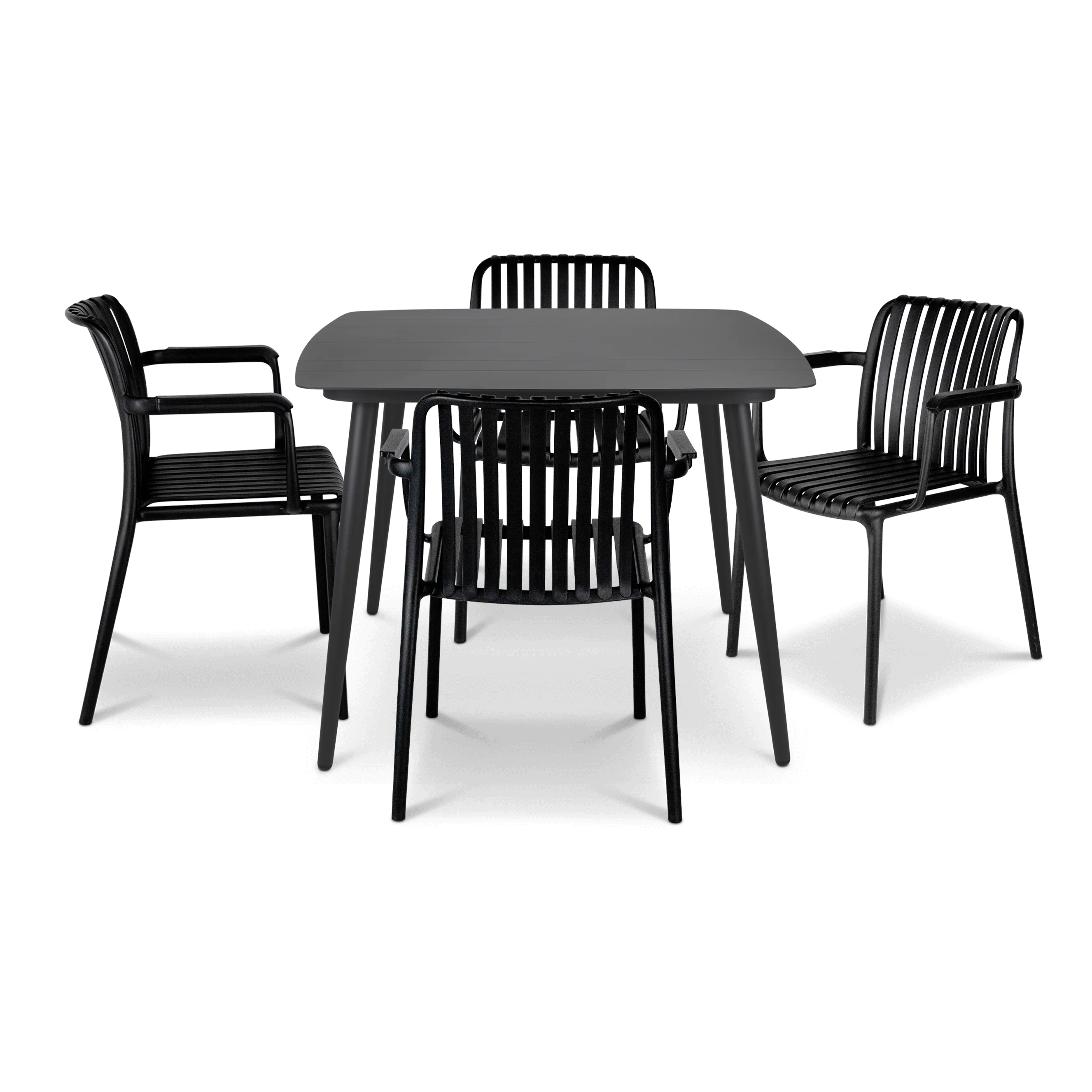 Amalfi Square 5 Piece Outdoor Setting in Gunmetal with UV Plastic Outdoor Chairs (PP)