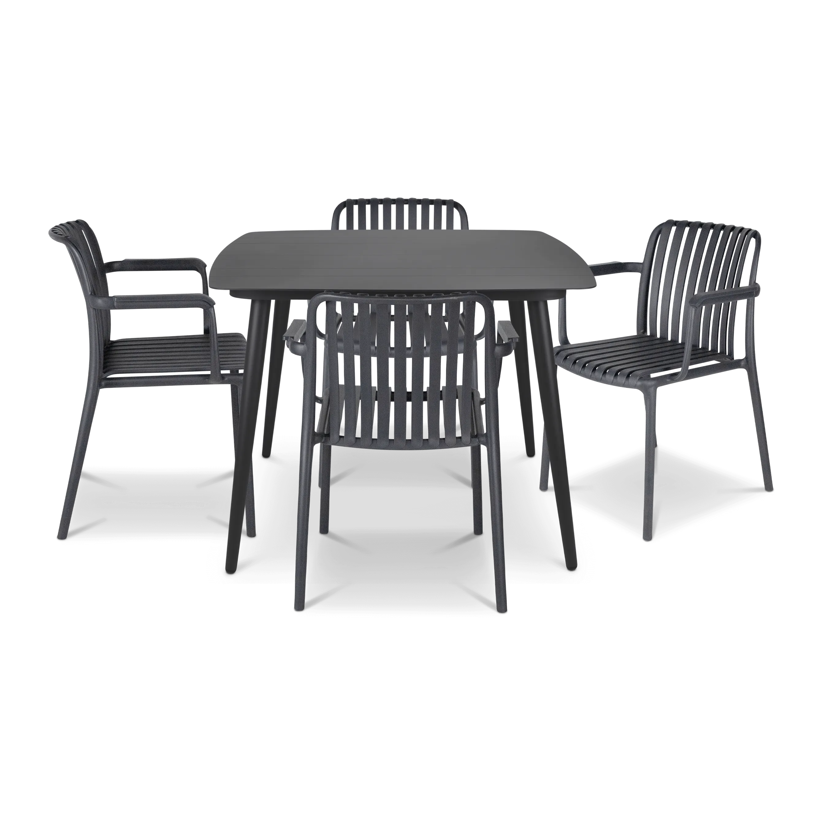 Amalfi Square 5 Piece Outdoor Setting in Gunmetal with UV Plastic Outdoor Chairs (PP)