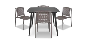 Amalfi Square 5 Piece Outdoor Setting in Gunmetal with UV Plastic Outdoor Chairs (PP)