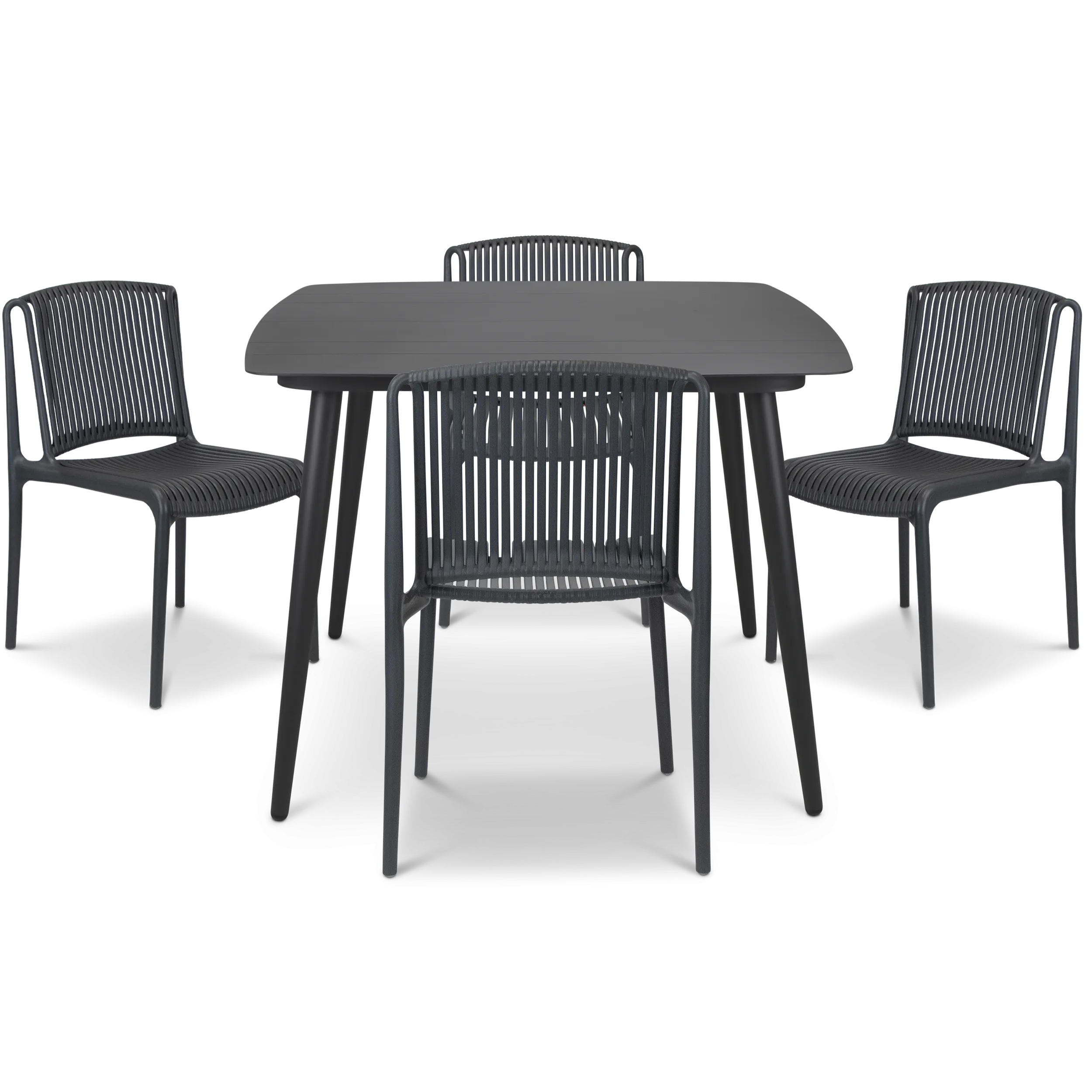 Amalfi Square 5 Piece Outdoor Setting in Gunmetal with UV Plastic Outdoor Chairs (PP)