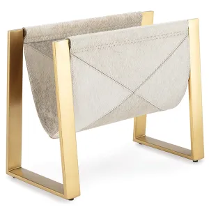 Andres Hair on Hide Magazine Rack, Brass