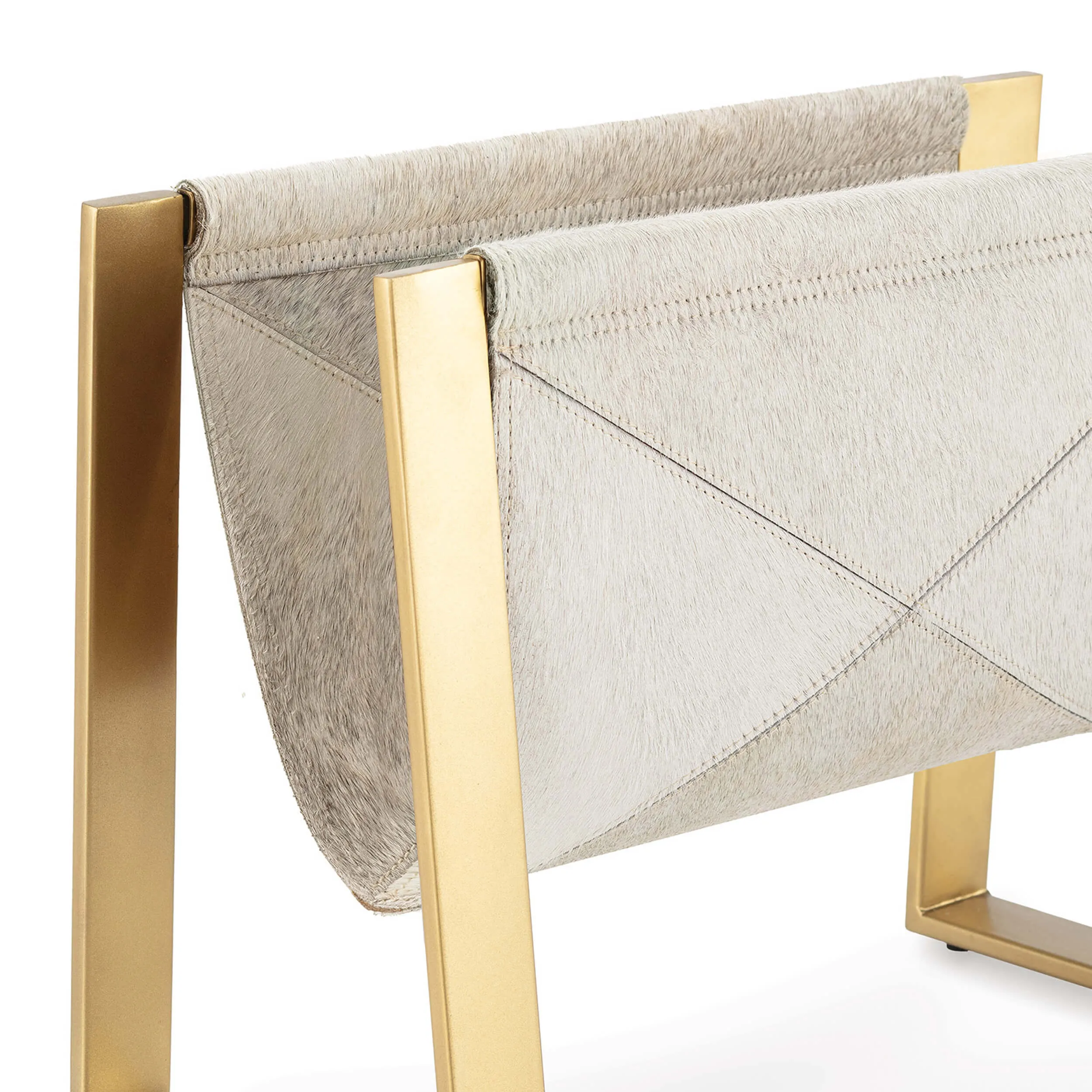 Andres Hair on Hide Magazine Rack, Brass