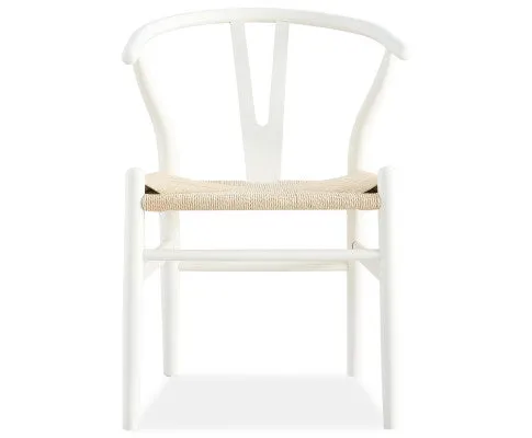 Anemone Set of 2 Wishbone Dining Chair Beech Timber Replica Hans Wenger - White
