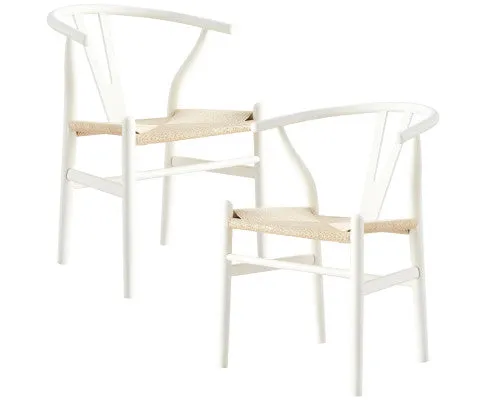 Anemone Set of 2 Wishbone Dining Chair Beech Timber Replica Hans Wenger - White