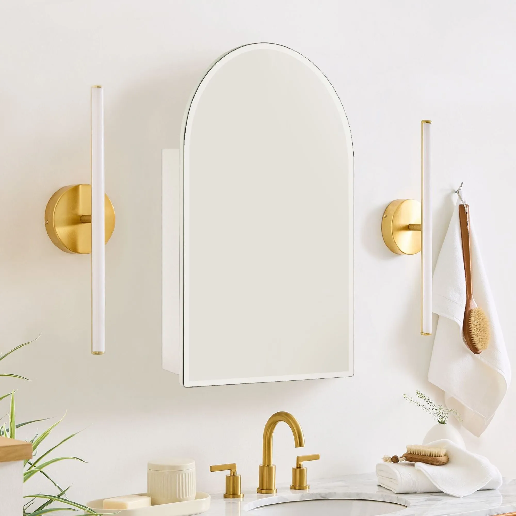 Arched Recess and Surface Mount Frameless Medicine Cabinet with Mirror