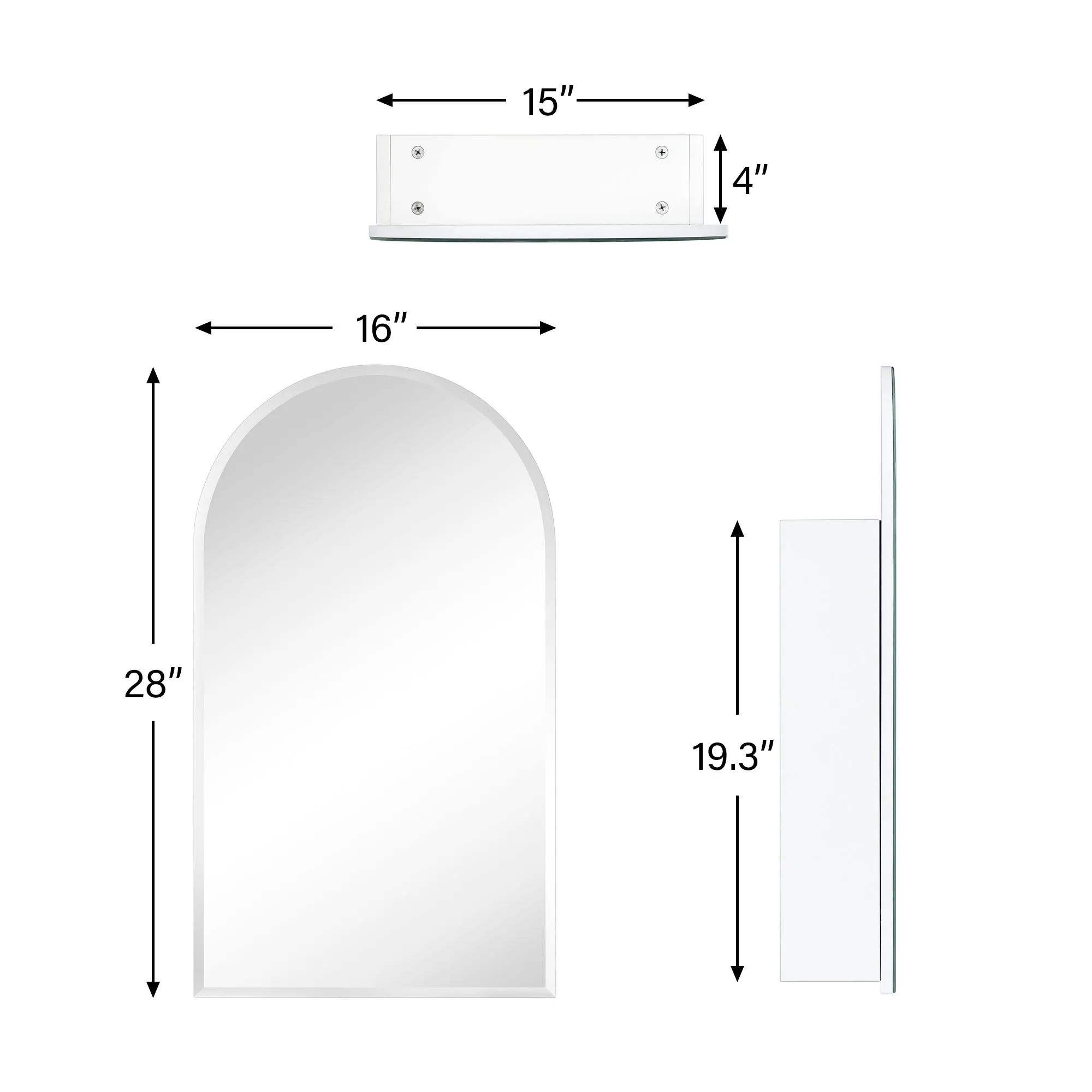 Arched Recess and Surface Mount Frameless Medicine Cabinet with Mirror