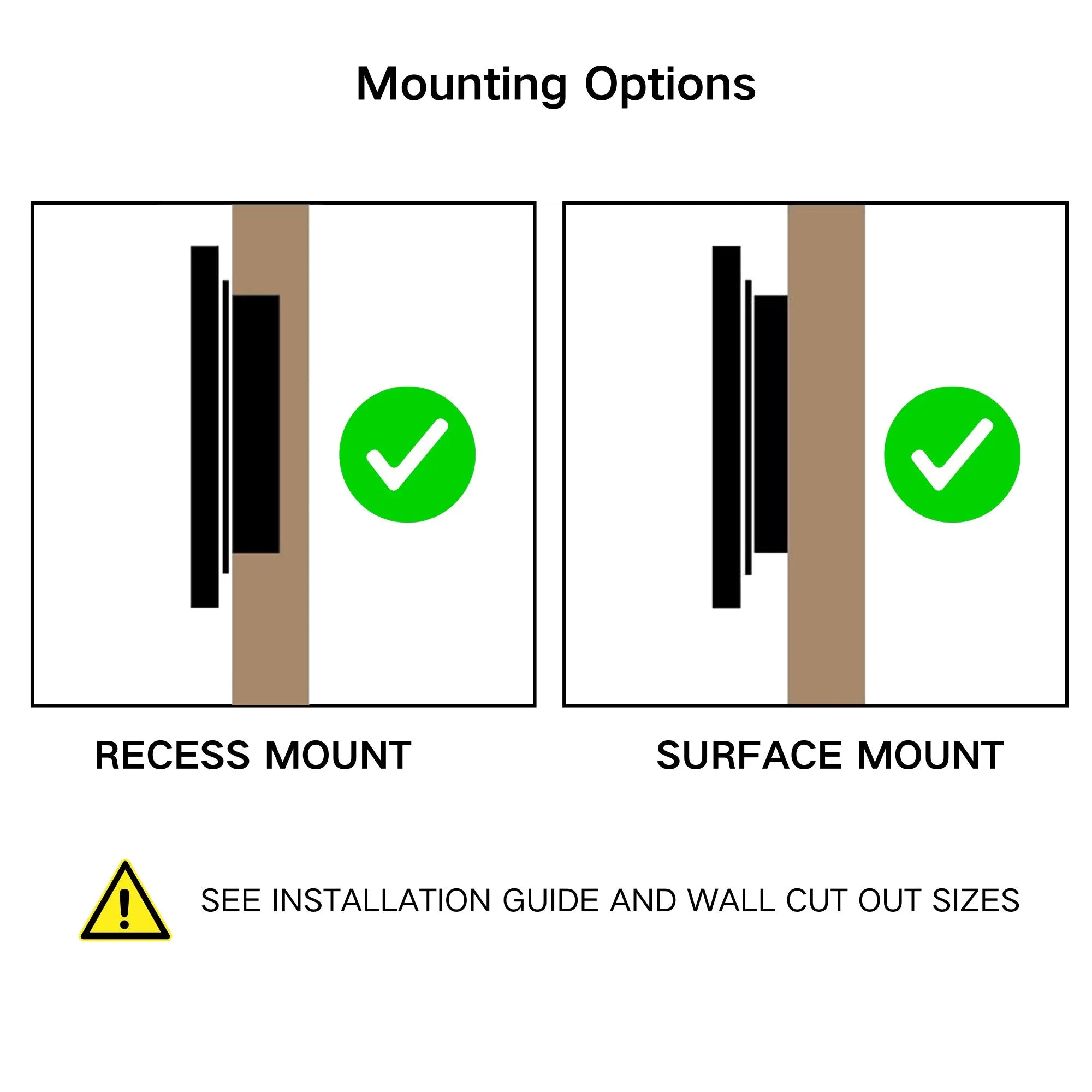 Arched Recess and Surface Mount Frameless Medicine Cabinet with Mirror
