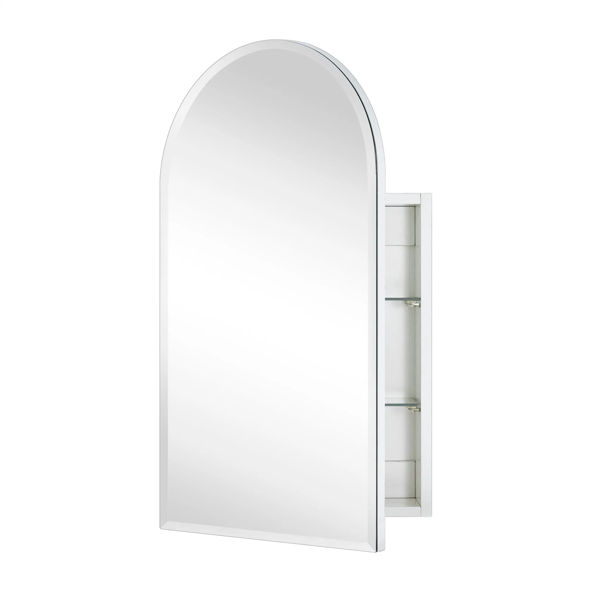 Arched Recess and Surface Mount Frameless Medicine Cabinet with Mirror