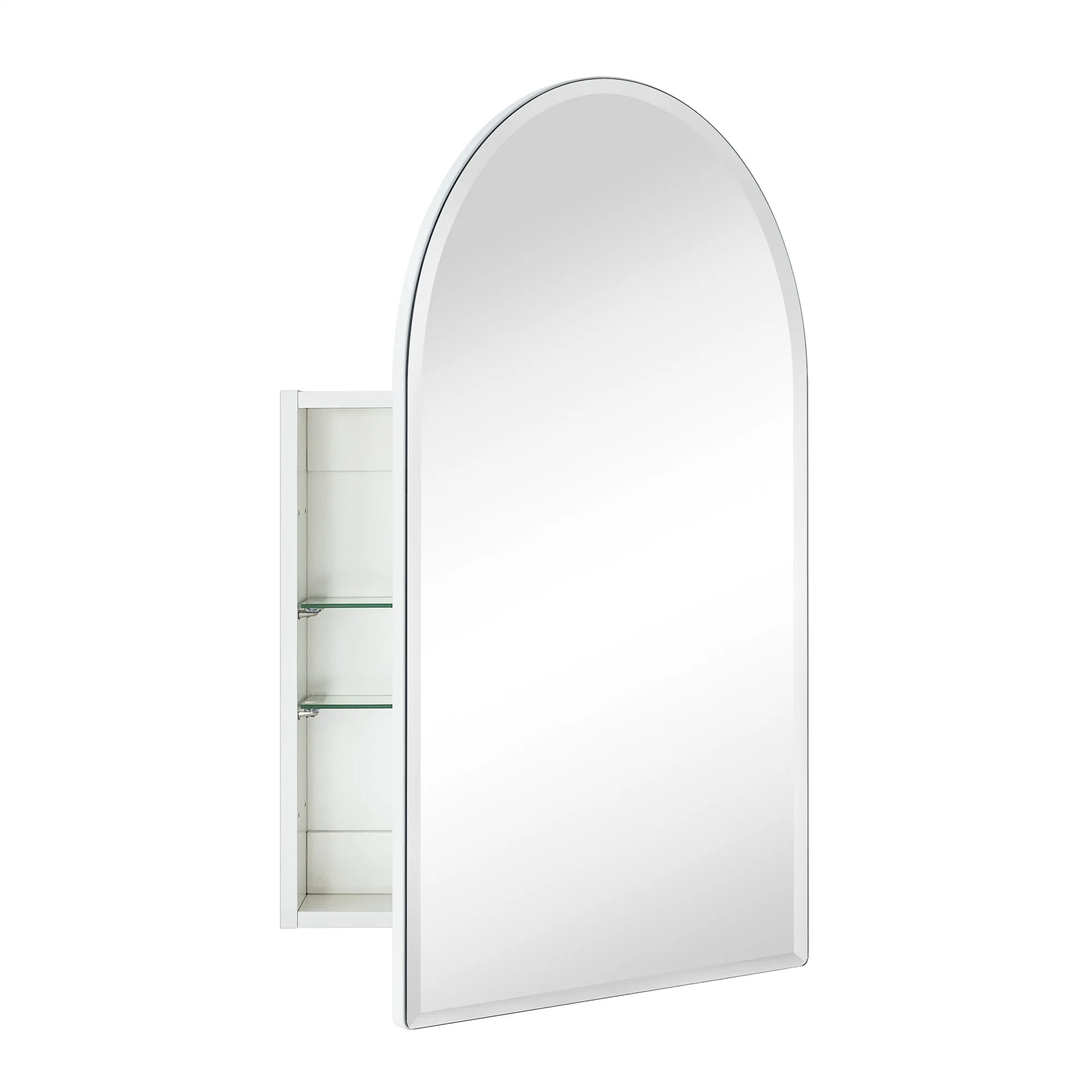 Arched Recess and Surface Mount Frameless Medicine Cabinet with Mirror
