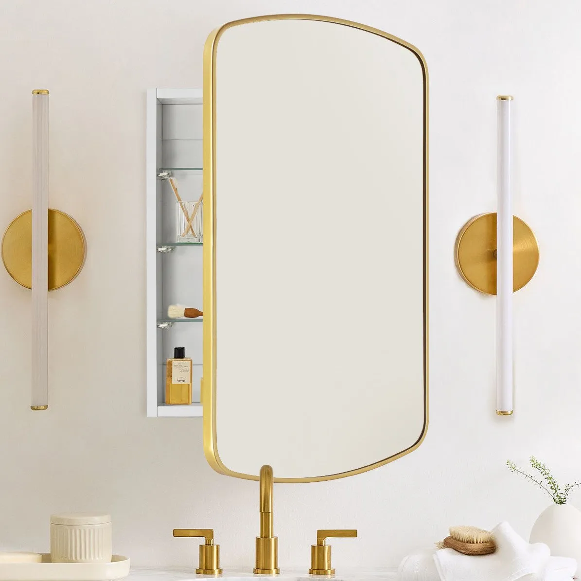 Arched Recessed and Surface Mount Metal Framed Bathroom Medicine Cabinet with Mirror