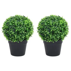 Artificial Boxwood Plants 2 pcs with Pots Ball Shaped Green 32 cm