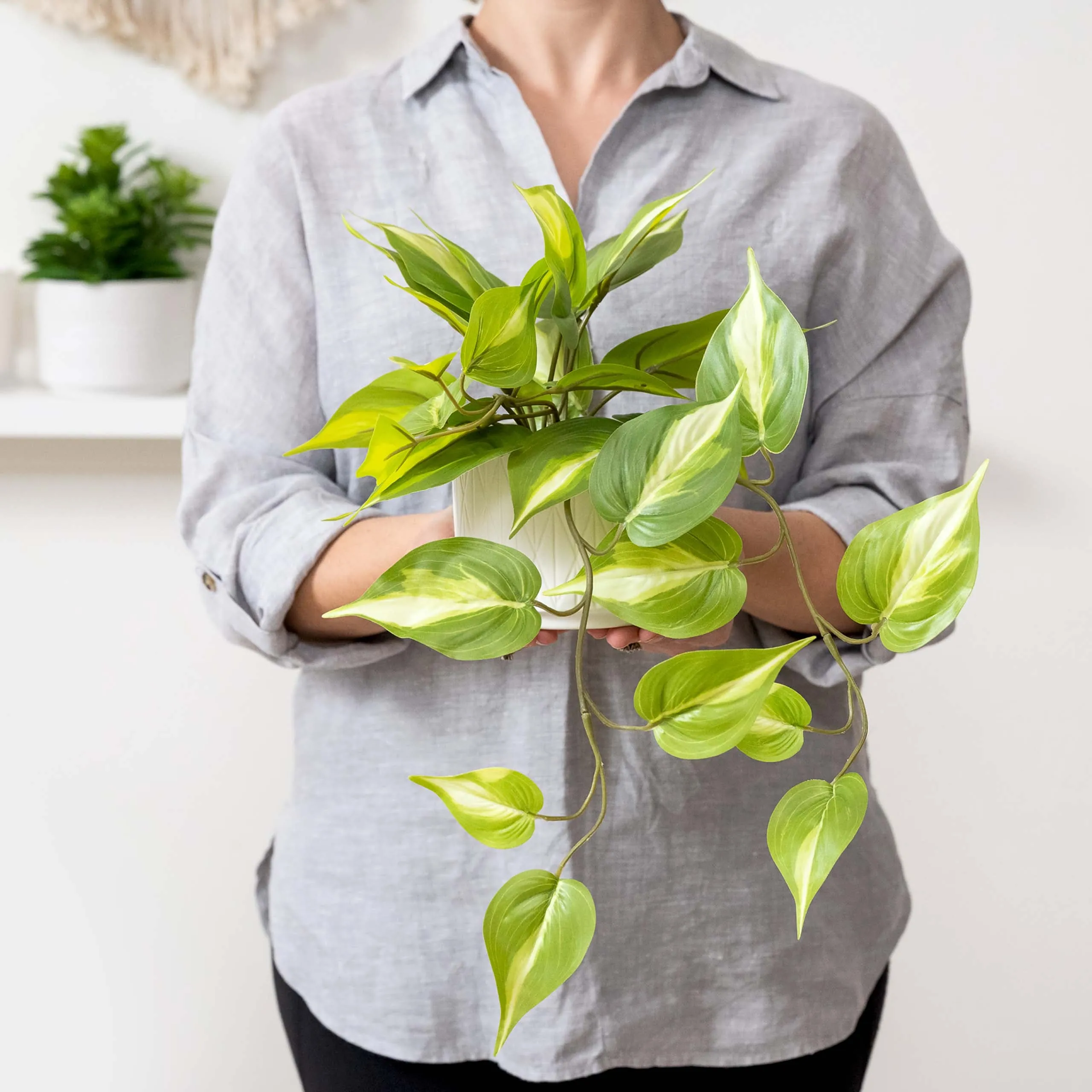 Artificial trailing ivy plant | Faux pothos plant | Trailing Ivy pothos Plant with White Ceramic Pot | Light Green Faux Ivy Plant with White Pot|Stunning Fake plant | Fake pothos plant