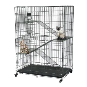 BEESCLOVER Pet Wire Cage Folding Game Fence Portability Cat Nest with Climbing Ladder Silver